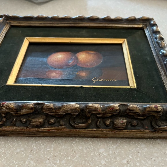 Original Painting Fruit Orange Dark Green Distressed Vintage Styled Mat Frame - Picture 9 of 13
